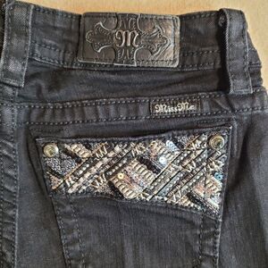 Miss Me Jeans Black Signature Skinny Size 28 Embroidered Bling Pockets Dark Glam
